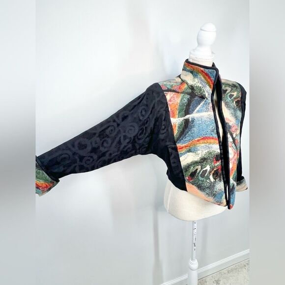 VTG Tzeadle Pasadena Tapestry Art To Wear Cropped Jacket Open Front Size P - Picture 3 of 15